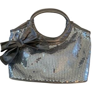 Vintage Chateau Silver Sequin Bag With Bow Y2K Evening Glam Purse